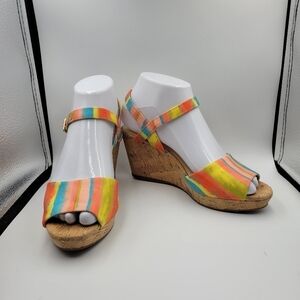Alex Marie Bright Striped Wedge Heel Sz 6.5